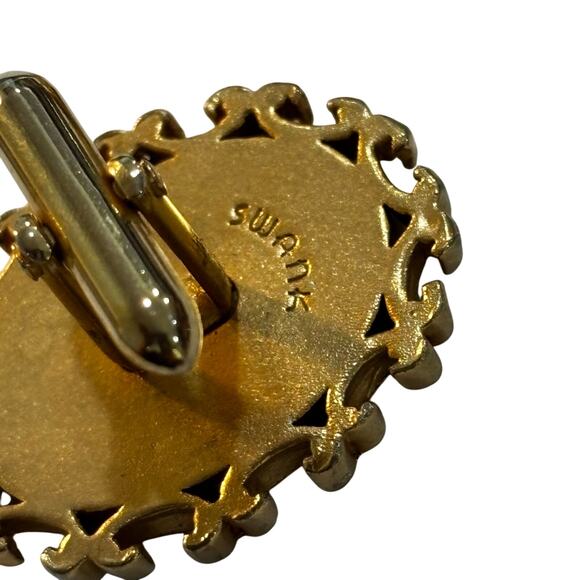 Vintage Swank Cufflinks Statement Ovals gold red & black 3rd French Coat of Arms - Picture 4 of 7